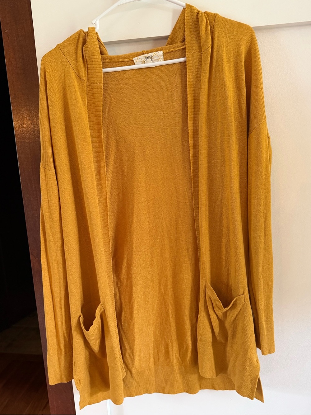 Women's Hooded Open-Front Cardigan in Mustard